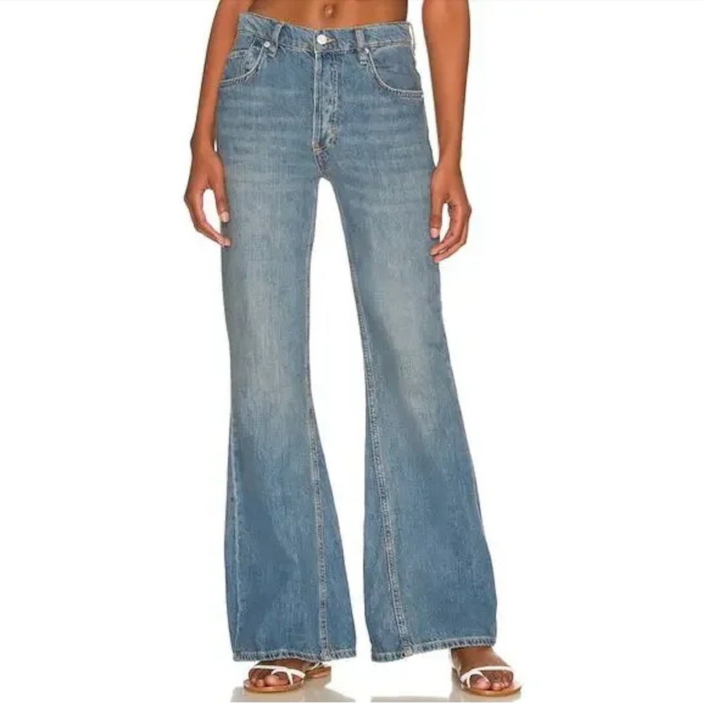 Medium Wash High Rise Flare Jeans Free People